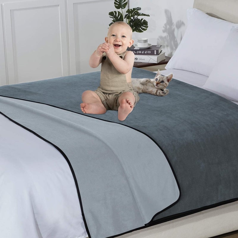 Softan Waterproof 100% Leak Proof Blanket for Baby Adults Pets Dogs Cats, Pee Proof, 3 Layer Protector for Bed, Sofa Couch and Other Furniture, 70"x90", Charcoal | Light Grey, Reversible Lightweight - Image 3